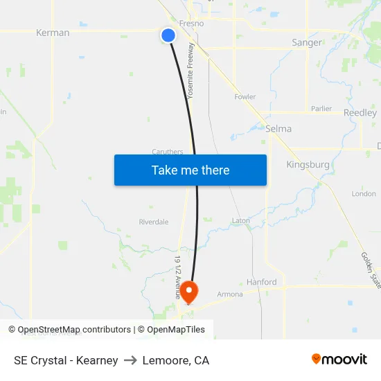SE Crystal - Kearney to Lemoore, CA map