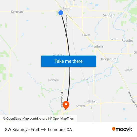 SW Kearney - Fruit to Lemoore, CA map