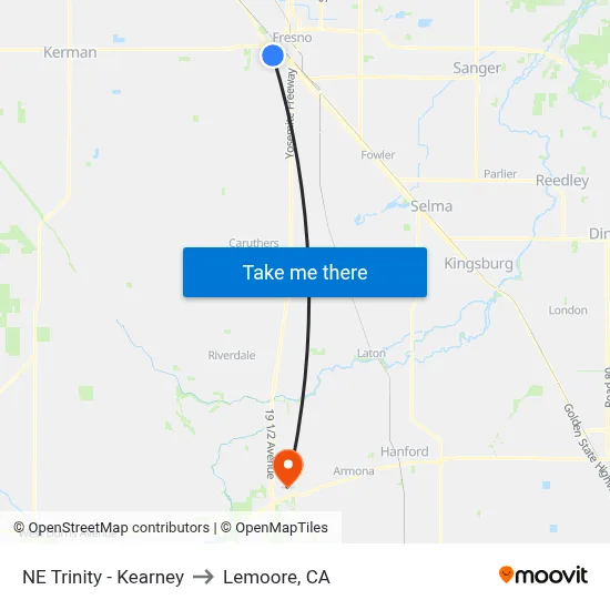 NE Trinity - Kearney to Lemoore, CA map