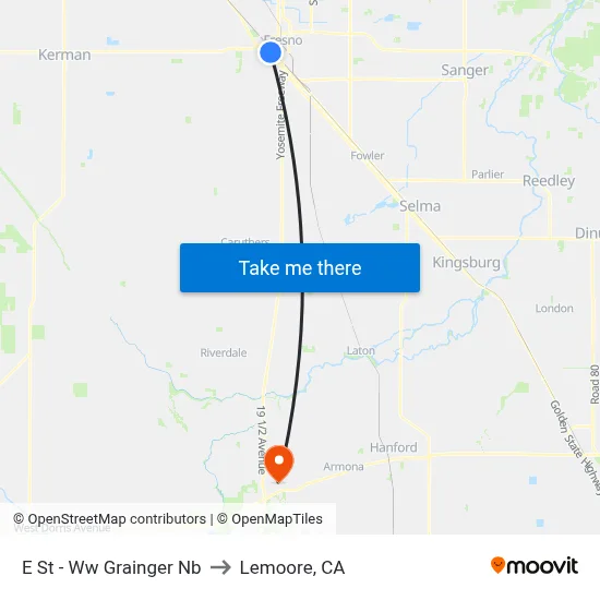 E St - Ww Grainger Nb to Lemoore, CA map