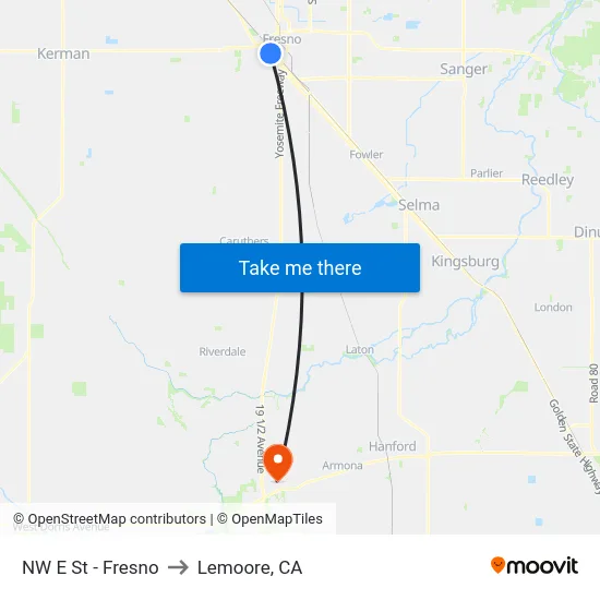 NW E St - Fresno to Lemoore, CA map