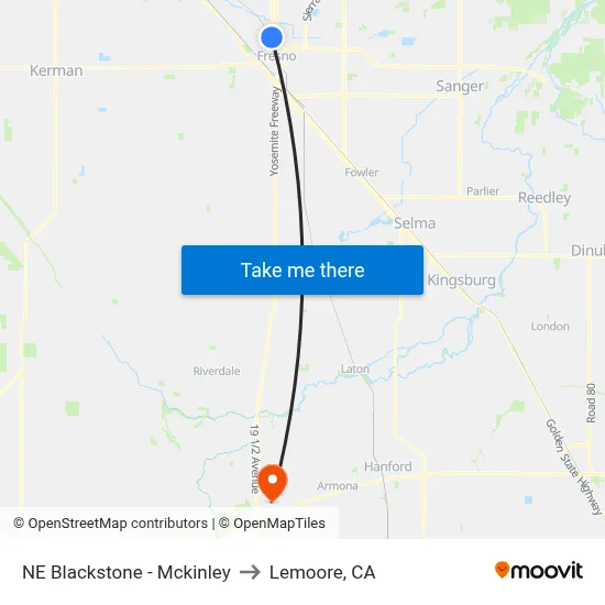 NE Blackstone - Mckinley to Lemoore, CA map