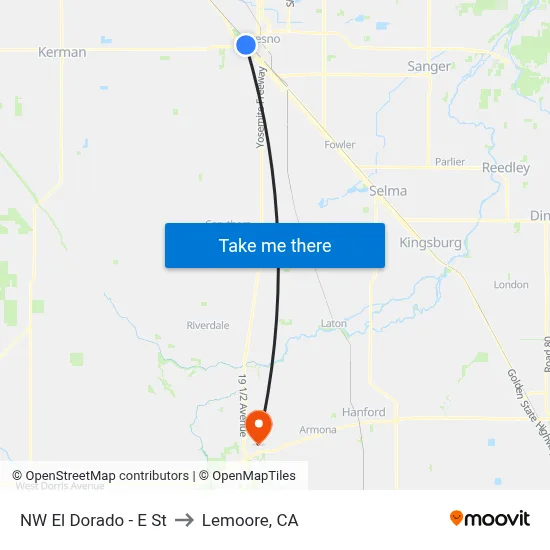 NW El Dorado - E St to Lemoore, CA map
