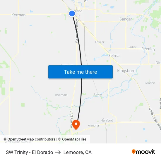 SW Trinity - El Dorado to Lemoore, CA map