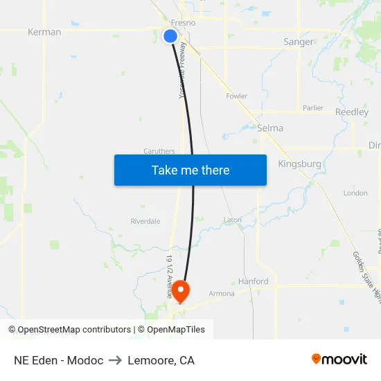NE Eden - Modoc to Lemoore, CA map