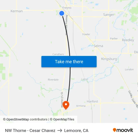 NW Thorne - Cesar Chavez to Lemoore, CA map