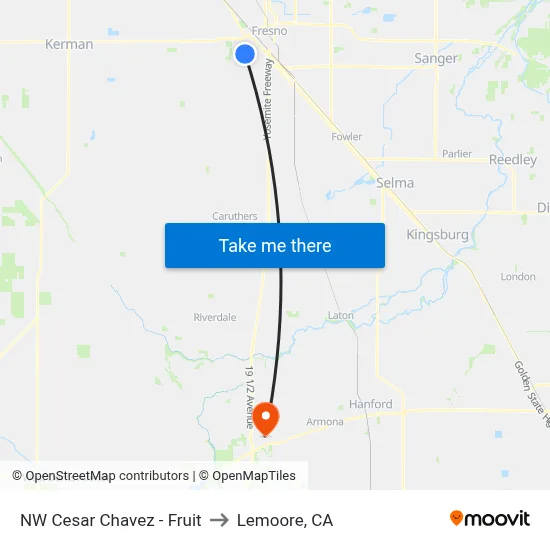 NW Cesar Chavez - Fruit to Lemoore, CA map
