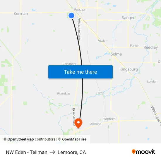 NW Eden - Teilman to Lemoore, CA map