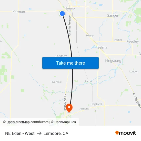 NE Eden - West to Lemoore, CA map