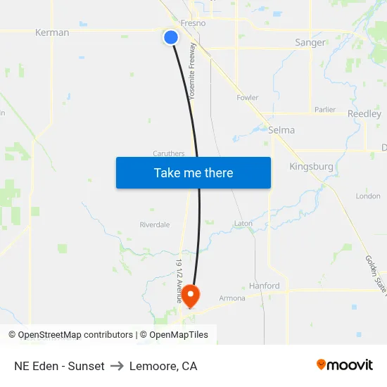 NE Eden - Sunset to Lemoore, CA map