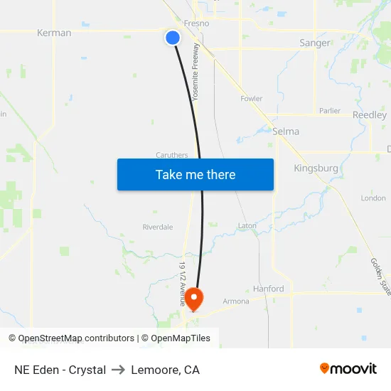 NE Eden - Crystal to Lemoore, CA map