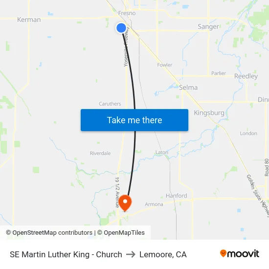 SE Martin Luther King - Church to Lemoore, CA map