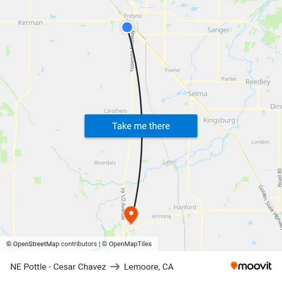 NE Pottle - Cesar Chavez to Lemoore, CA map