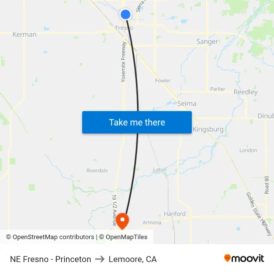 NE Fresno - Princeton to Lemoore, CA map