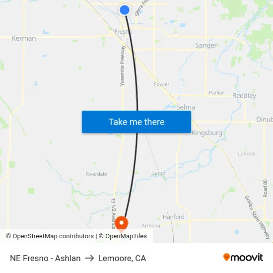 NE Fresno - Ashlan to Lemoore, CA map