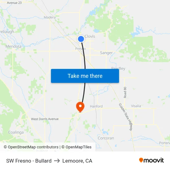 SW Fresno - Bullard to Lemoore, CA map