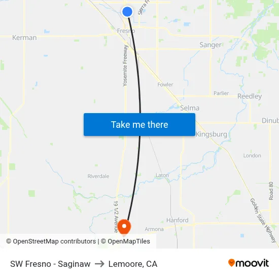 SW Fresno - Saginaw to Lemoore, CA map