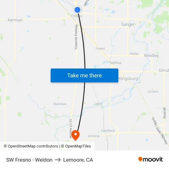 SW Fresno - Weldon to Lemoore, CA map