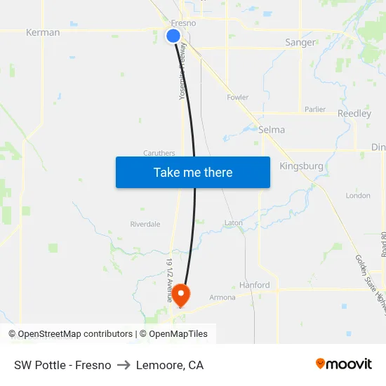 SW Pottle - Fresno to Lemoore, CA map