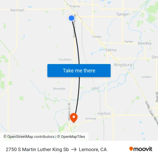 2750 S Martin Luther King Sb to Lemoore, CA map