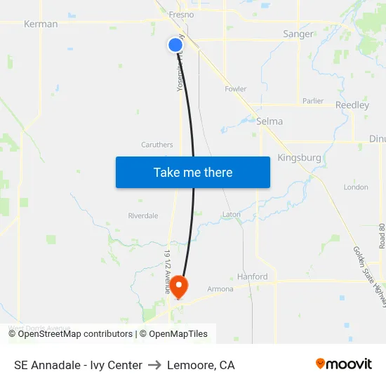 SE Annadale - Ivy Center to Lemoore, CA map
