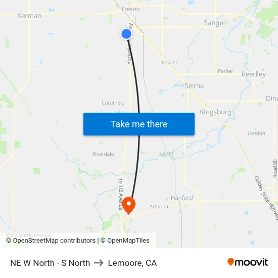 NE W North - S North to Lemoore, CA map