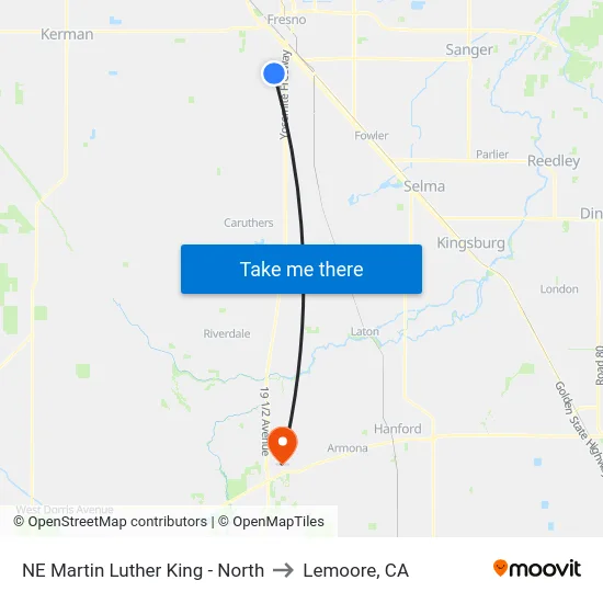 NE Martin Luther King - North to Lemoore, CA map