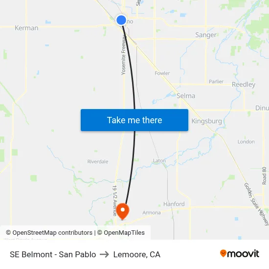 SE Belmont - San Pablo to Lemoore, CA map