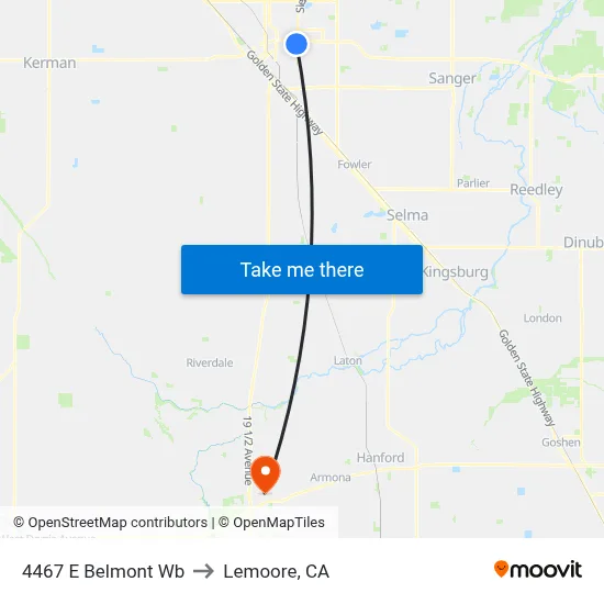 4467 E Belmont Wb to Lemoore, CA map