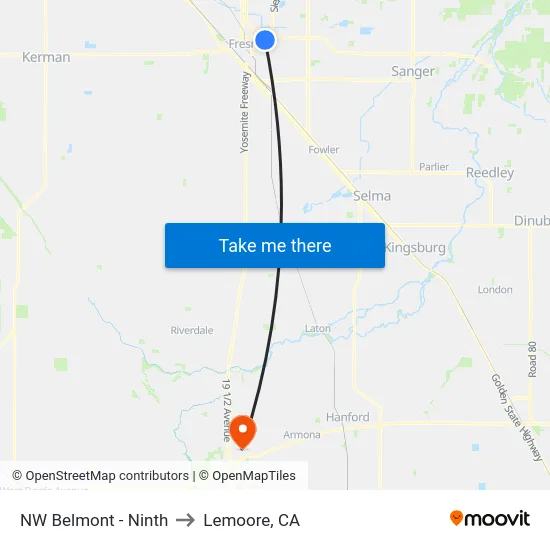 NW Belmont - Ninth to Lemoore, CA map