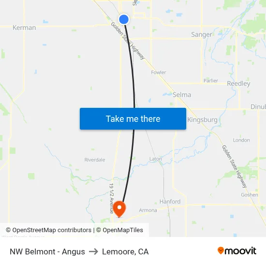 NW Belmont - Angus to Lemoore, CA map