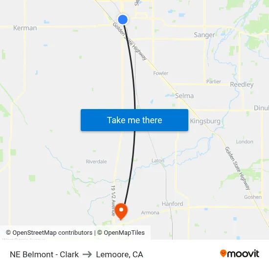 NE Belmont - Clark to Lemoore, CA map