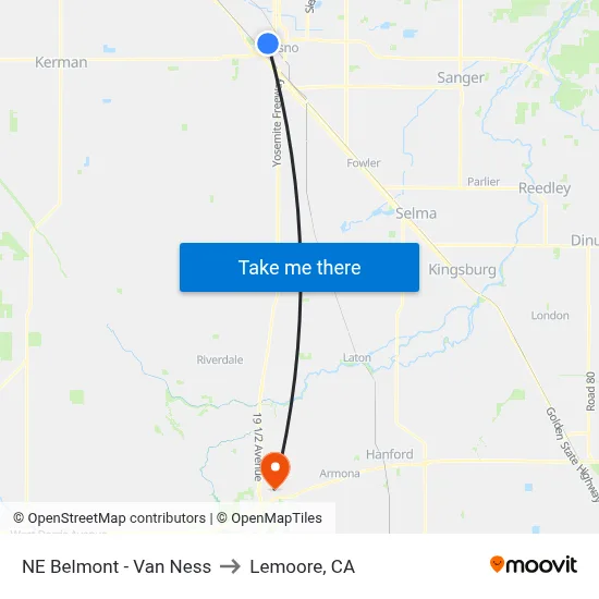 NE Belmont - Van Ness to Lemoore, CA map