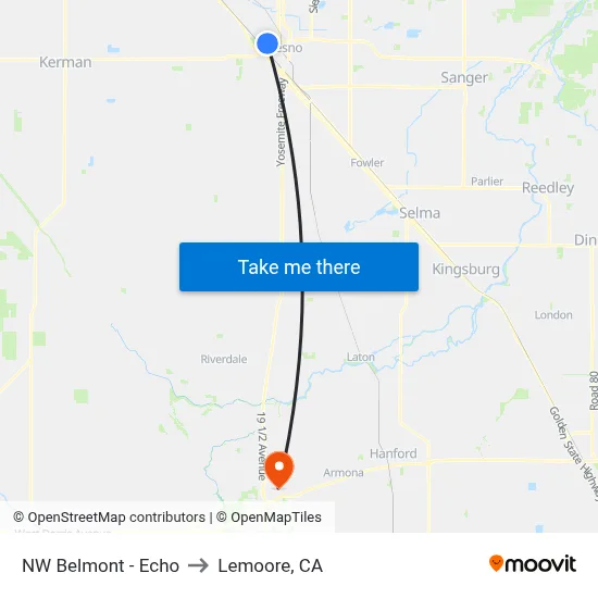 NW Belmont - Echo to Lemoore, CA map