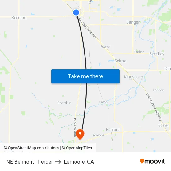 NE Belmont - Ferger to Lemoore, CA map