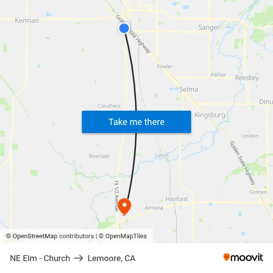NE Elm - Church to Lemoore, CA map