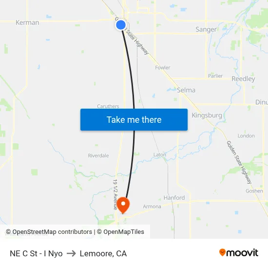 NE C St - I Nyo to Lemoore, CA map