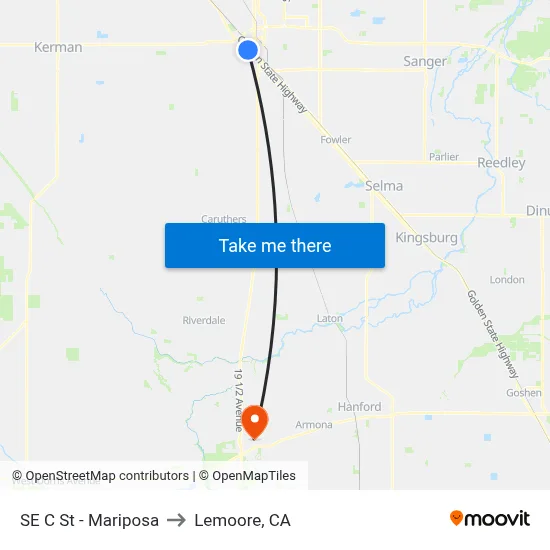 SE C St - Mariposa to Lemoore, CA map