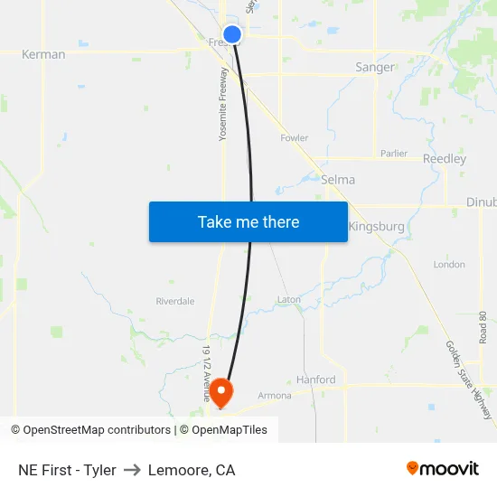 NE First - Tyler to Lemoore, CA map