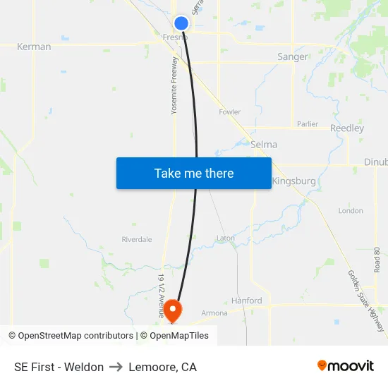 SE First - Weldon to Lemoore, CA map