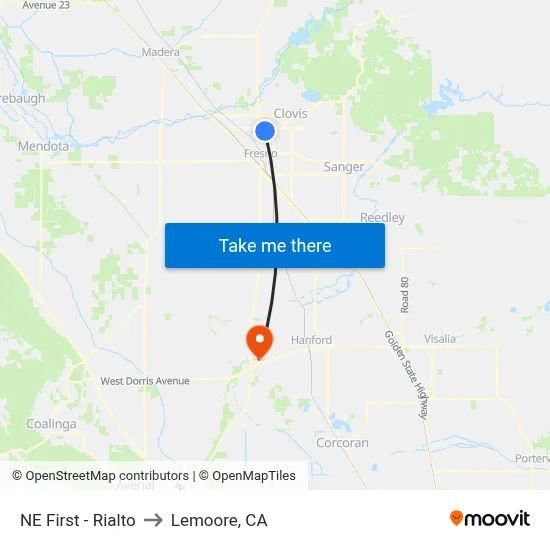 NE First - Rialto to Lemoore, CA map