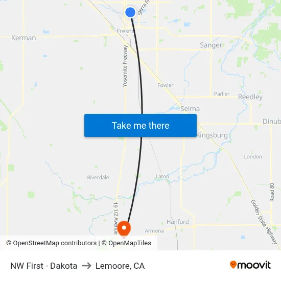 NW First - Dakota to Lemoore, CA map