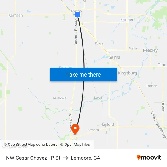 NW Cesar Chavez - P St to Lemoore, CA map