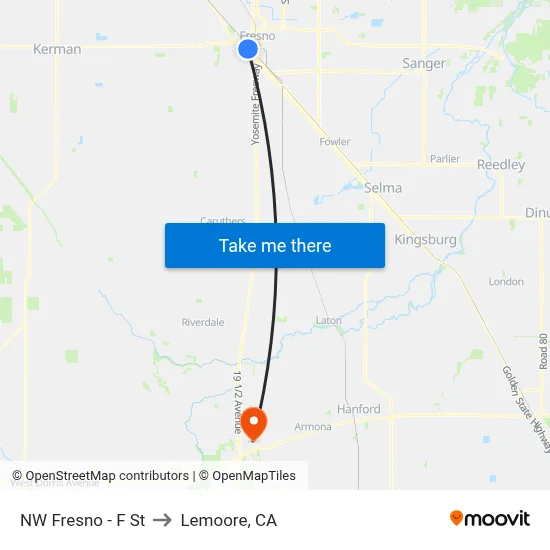 NW Fresno - F St to Lemoore, CA map