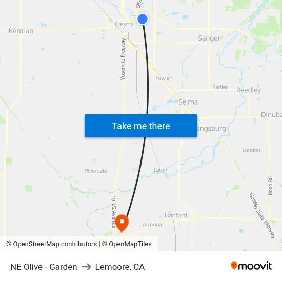 NE Olive - Garden to Lemoore, CA map