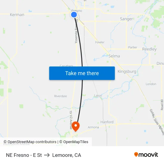 NE Fresno - E St to Lemoore, CA map