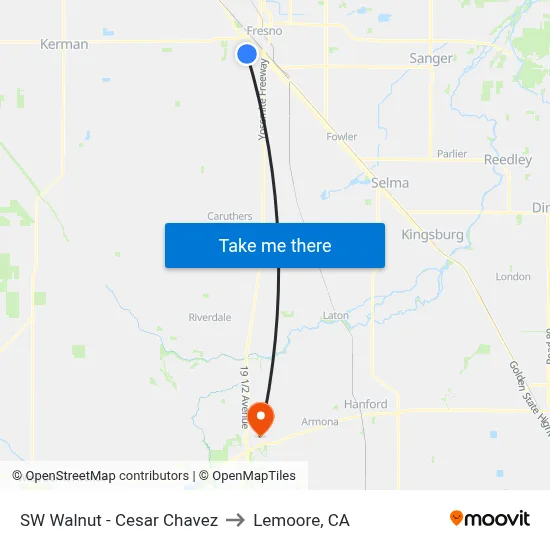 SW Walnut - Cesar Chavez to Lemoore, CA map