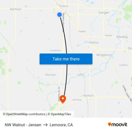 NW Walnut - Jensen to Lemoore, CA map