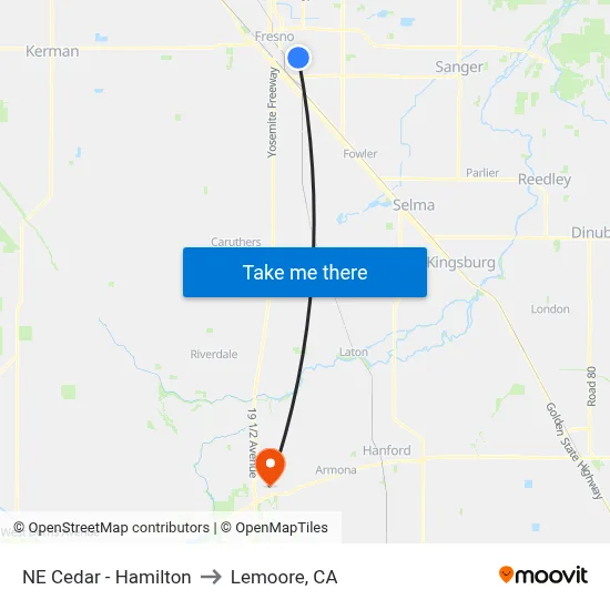 NE Cedar - Hamilton to Lemoore, CA map