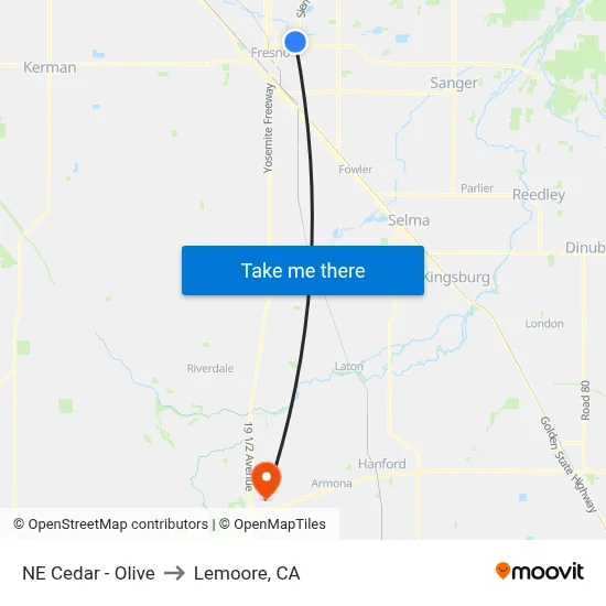 NE Cedar - Olive to Lemoore, CA map